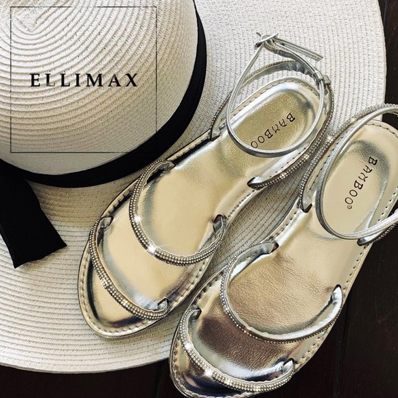 NEW🔥 Bling Diamante Rhinestone Ankle Strap Flat Sandals Open Toe Triple Strap - Picture 1 of 7